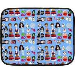 Drawing Collage Blue Double Sided Fleece Blanket (mini)  by snowwhitegirl