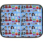 Drawing Collage Blue Double Sided Fleece Blanket (Mini)  35 x27  Blanket Front