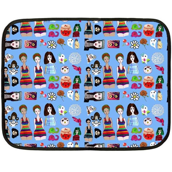 Drawing Collage Blue Double Sided Fleece Blanket (Mini) 