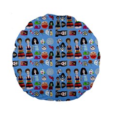 Drawing Collage Blue Standard 15  Premium Round Cushions