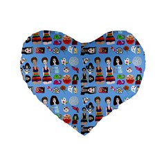 Drawing Collage Blue Standard 16  Premium Heart Shape Cushions by snowwhitegirl