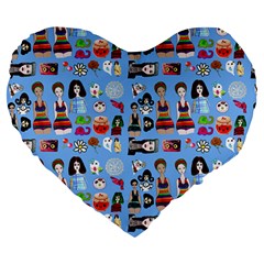 Drawing Collage Blue Large 19  Premium Heart Shape Cushions by snowwhitegirl