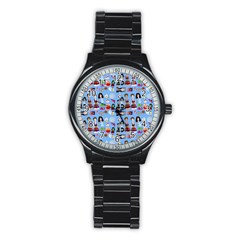 Drawing Collage Blue Stainless Steel Round Watch by snowwhitegirl