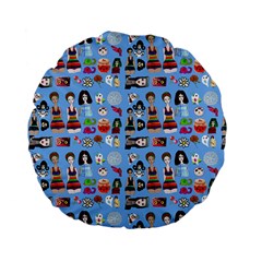 Drawing Collage Blue Standard 15  Premium Flano Round Cushions by snowwhitegirl