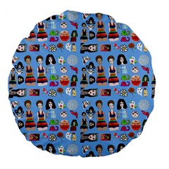 Drawing Collage Blue Large 18  Premium Flano Round Cushions