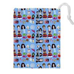 Drawing Collage Blue Drawstring Pouch (5xl) by snowwhitegirl