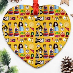 Drawing Collage Yellow Heart Ornament (two Sides) by snowwhitegirl