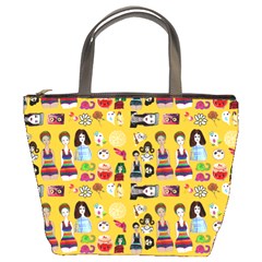 Drawing Collage Yellow Bucket Bag by snowwhitegirl