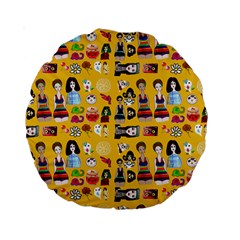 Drawing Collage Yellow Standard 15  Premium Round Cushions by snowwhitegirl