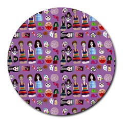 Drawing Collage Purple Round Mousepads by snowwhitegirl