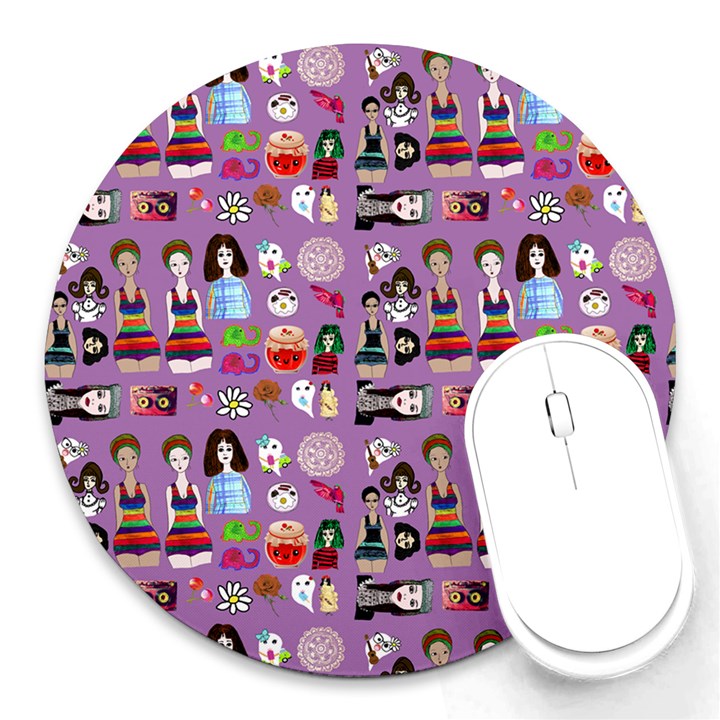 Drawing Collage Purple Round Mousepads