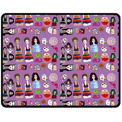 Drawing Collage Purple Double Sided Fleece Blanket (medium)  by snowwhitegirl