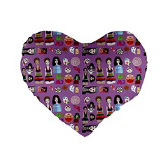 Drawing Collage Purple Standard 16  Premium Flano Heart Shape Cushions by snowwhitegirl