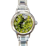 Acid green patterns Round Italian Charm Watch Front