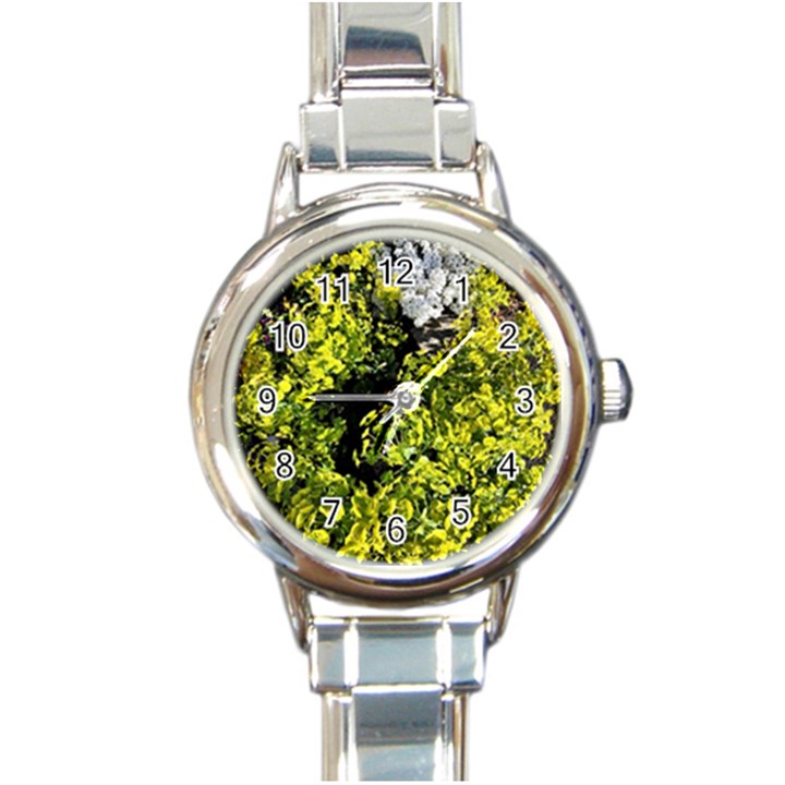 Acid green patterns Round Italian Charm Watch