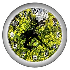 Acid Green Patterns Wall Clock (silver) by kaleidomarblingart