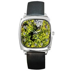 Acid Green Patterns Square Metal Watch by kaleidomarblingart