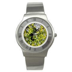 Acid Green Patterns Stainless Steel Watch by kaleidomarblingart