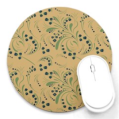 Folk Floral Art Pattern  Flowers Abstract Surface Design  Seamless Pattern Round Mousepads by Eskimos