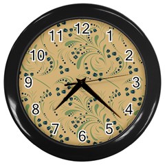 Folk Floral Art Pattern  Flowers Abstract Surface Design  Seamless Pattern Wall Clock (black) by Eskimos