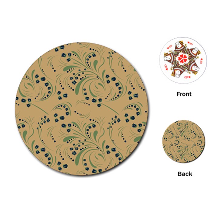 Folk floral art pattern. Flowers abstract surface design. Seamless pattern Playing Cards Single Design (Round)