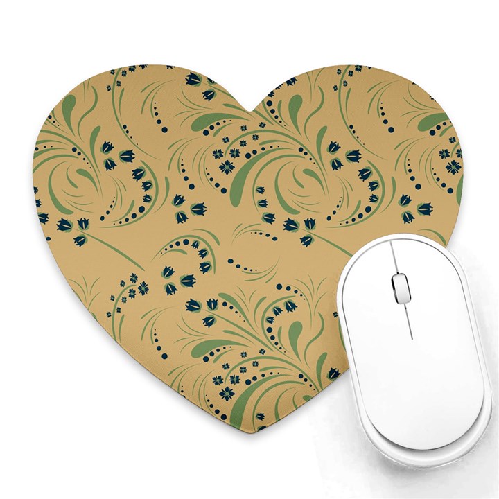 Folk floral art pattern. Flowers abstract surface design. Seamless pattern Heart Mousepads