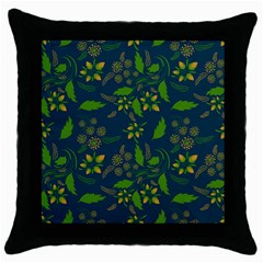 Folk Floral Art Pattern  Flowers Abstract Surface Design  Seamless Pattern Throw Pillow Case (black) by Eskimos