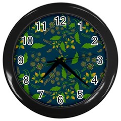 Folk Floral Art Pattern  Flowers Abstract Surface Design  Seamless Pattern Wall Clock (black) by Eskimos