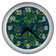 Folk Floral Art Pattern  Flowers Abstract Surface Design  Seamless Pattern Wall Clock (silver) by Eskimos