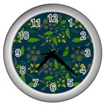 Folk floral art pattern. Flowers abstract surface design. Seamless pattern Wall Clock (Silver) Front