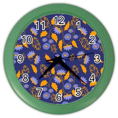 Folk Floral Art Pattern  Flowers Abstract Surface Design  Seamless Pattern Color Wall Clock by Eskimos