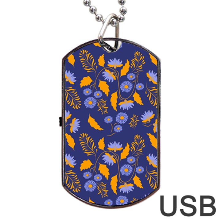 Folk floral art pattern. Flowers abstract surface design. Seamless pattern Dog Tag USB Flash (Two Sides)