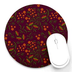 Folk Floral Art Pattern  Flowers Abstract Surface Design  Seamless Pattern Round Mousepads by Eskimos