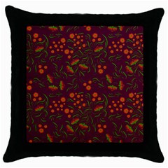 Folk Floral Art Pattern  Flowers Abstract Surface Design  Seamless Pattern Throw Pillow Case (black) by Eskimos