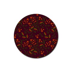 Folk Floral Art Pattern  Flowers Abstract Surface Design  Seamless Pattern Rubber Round Coaster (4 Pack)  by Eskimos