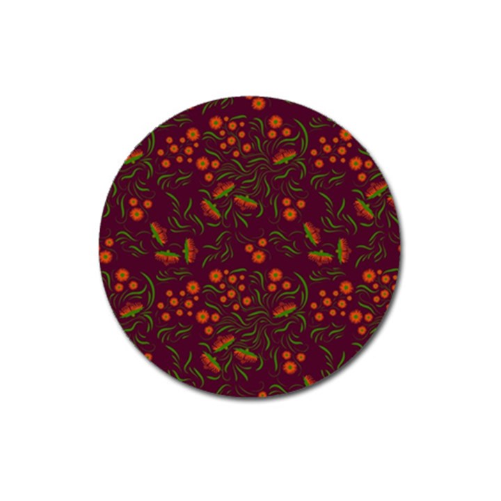 Folk floral art pattern. Flowers abstract surface design. Seamless pattern Magnet 3  (Round)