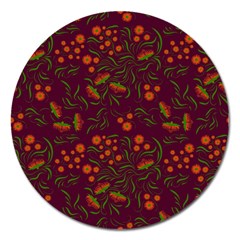 Folk Floral Art Pattern  Flowers Abstract Surface Design  Seamless Pattern Magnet 5  (round) by Eskimos