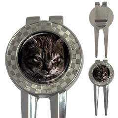 Creepy Kitten Portrait Photo Illustration 3-in-1 Golf Divots