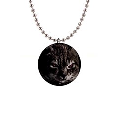 Creepy Kitten Portrait Photo Illustration 1  Button Necklace by dflcprintsclothing