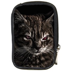 Creepy Kitten Portrait Photo Illustration Compact Camera Leather Case by dflcprintsclothing