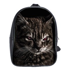 Creepy Kitten Portrait Photo Illustration School Bag (large) by dflcprintsclothing