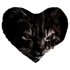 Creepy Kitten Portrait Photo Illustration Large 19  Premium Heart Shape Cushions