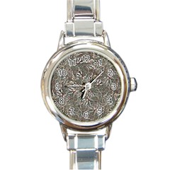 Modern Floral Collage Pattern Design Round Italian Charm Watch by dflcprintsclothing