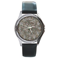 Modern Floral Collage Pattern Design Round Metal Watch