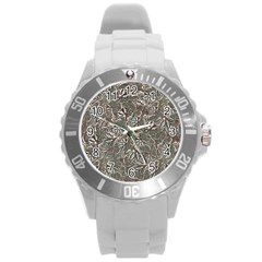 Modern Floral Collage Pattern Design Round Plastic Sport Watch (l)