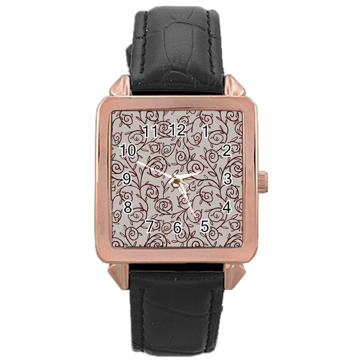 Curly Lines Rose Gold Leather Watch 