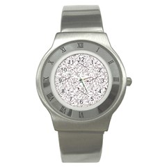 Pencil Flowers Seamless Pattern Stainless Steel Watch by SychEva