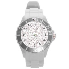 Pencil Flowers Round Plastic Sport Watch (L)