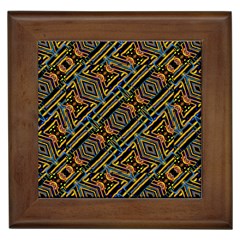 Electric Neon Lines Pattern Design Framed Tile