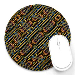 Electric Neon Lines Pattern Design Round Mousepads by dflcprintsclothing